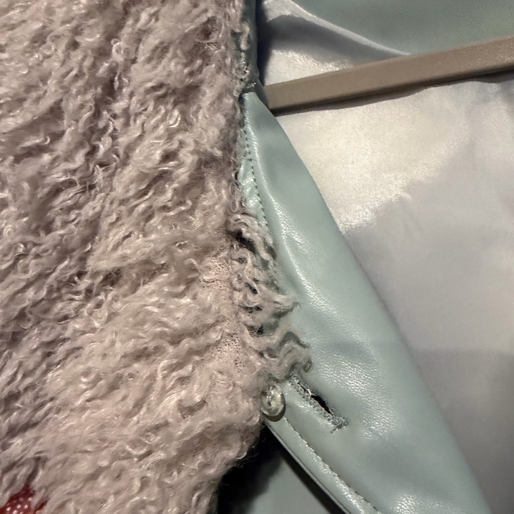 Blue B Collection Cropped Light Blue Leather Jacket with Faux Fur Trim Winter - Picture 4 of 8